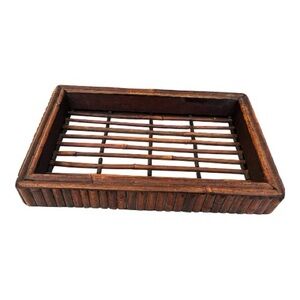 Vintage Bamboo Slatted Tray Boho Farmhouse Decor